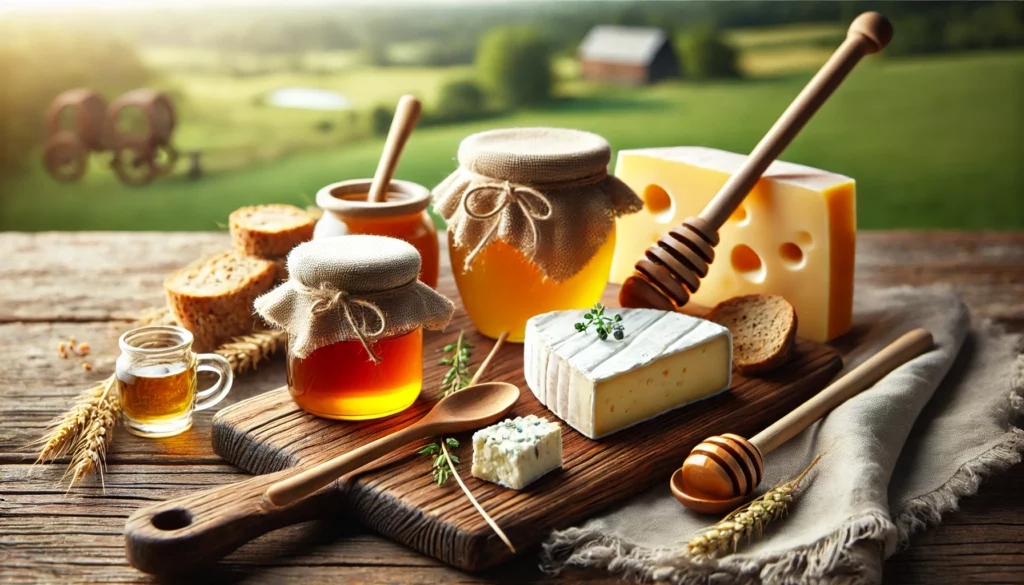 Degustazione di miele artigianale su tagliere con pane e formaggi local