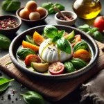 Burrata-con-pesche-e-basilico